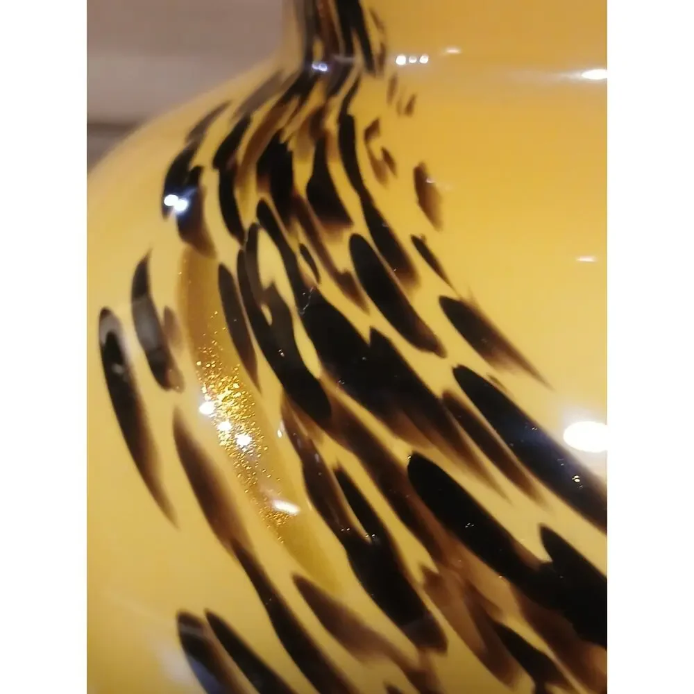 VTG Italian Style Art Glass Vase Tortoiseshell Leopard Butterscotch Yellow 12 